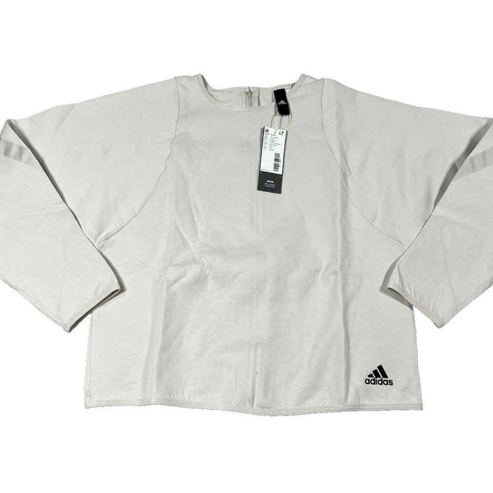 Adidas Womens Small White Stretch Back Zip Long Sleeve Training Sweatshirt NWT